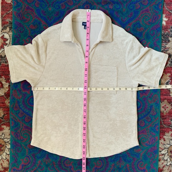 Gap Body beige Towel Terry button front short sleeve top - Picture 11 of 13